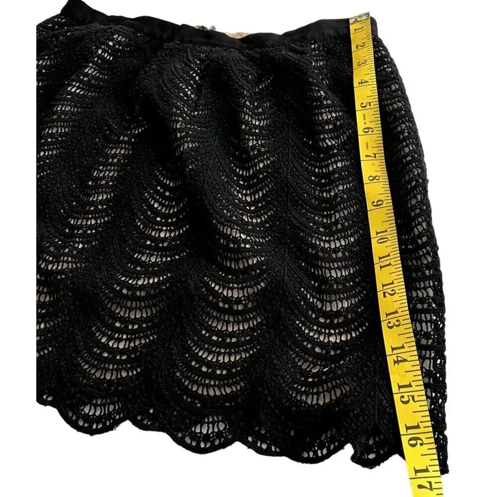 Club Monaco Black Crochet Lace Mini Skater Skirt Womens 4 Boho Chic